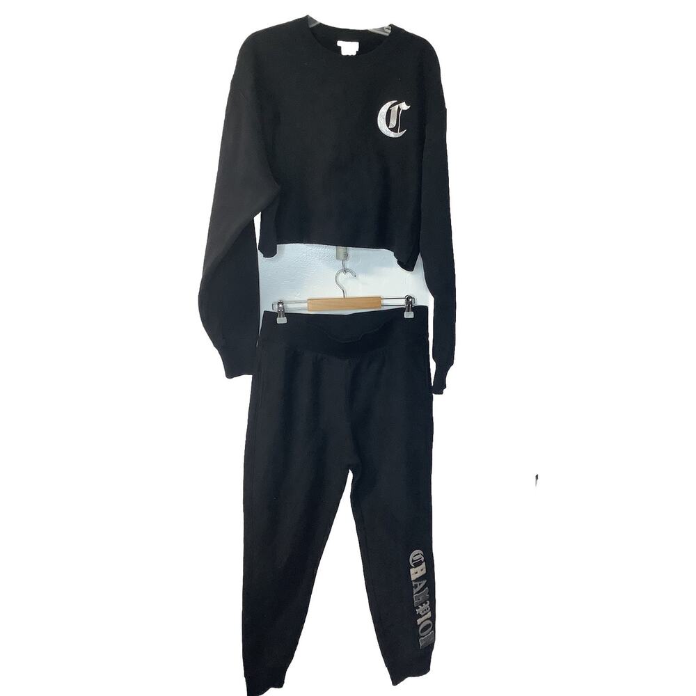 Champion Women's XL Reverse Weave Two Piece Set Cropped Top and Pants Black